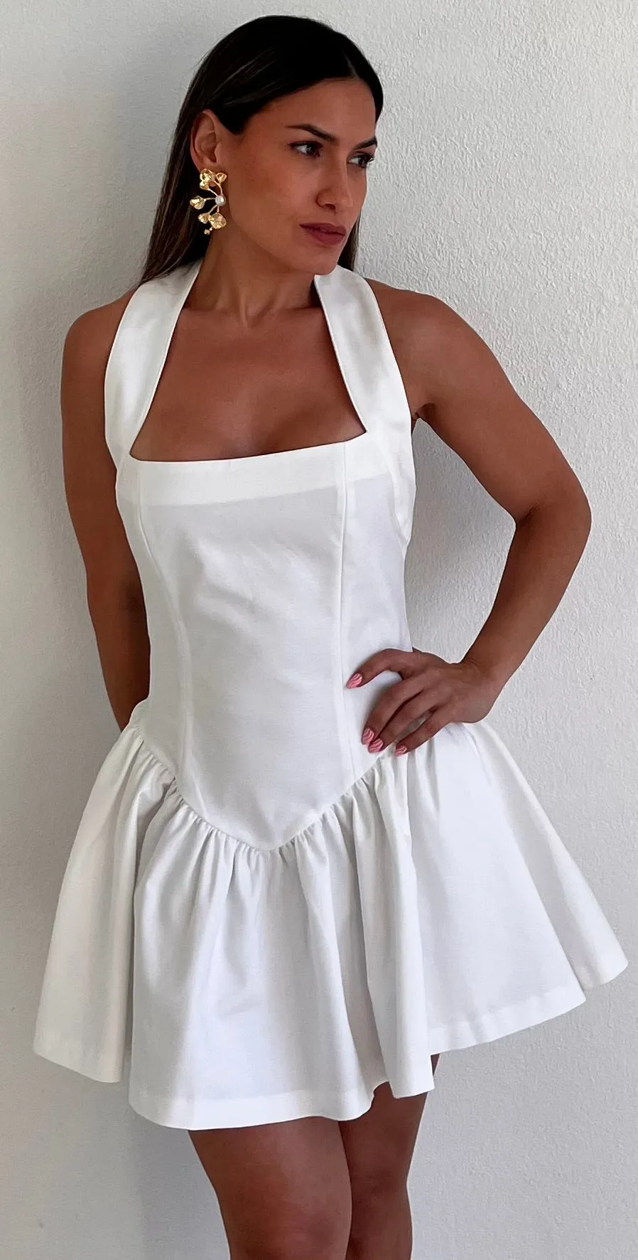 Attractive Radiance White Halter Mini Dress