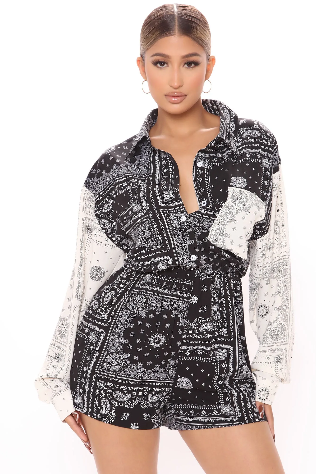 Bandana Baby Romper - Black/White