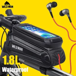 Bike Bag 1.8L Frame Front Tube Cycling Bag - Waterproof Phone Case Holder for 7 Inches Touchscreen Phones