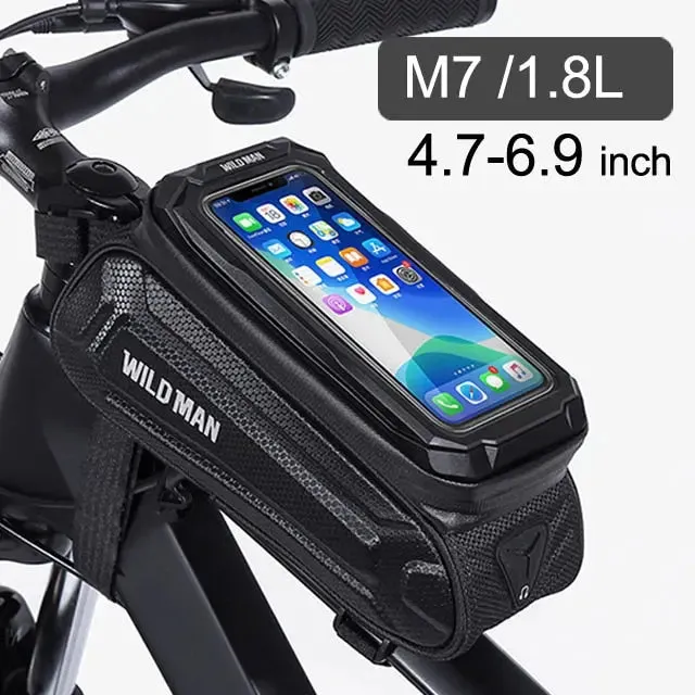 Bike Bag 1.8L Frame Front Tube Cycling Bag - Waterproof Phone Case Holder for 7 Inches Touchscreen Phones