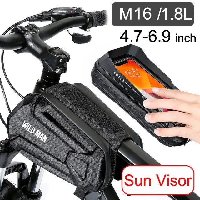 Bike Bag 1.8L Frame Front Tube Cycling Bag - Waterproof Phone Case Holder for 7 Inches Touchscreen Phones