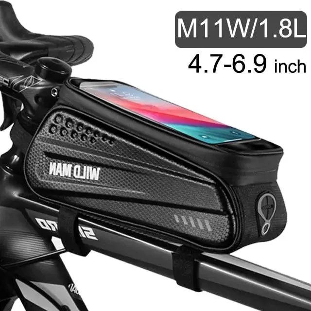 Bike Bag 1.8L Frame Front Tube Cycling Bag - Waterproof Phone Case Holder for 7 Inches Touchscreen Phones