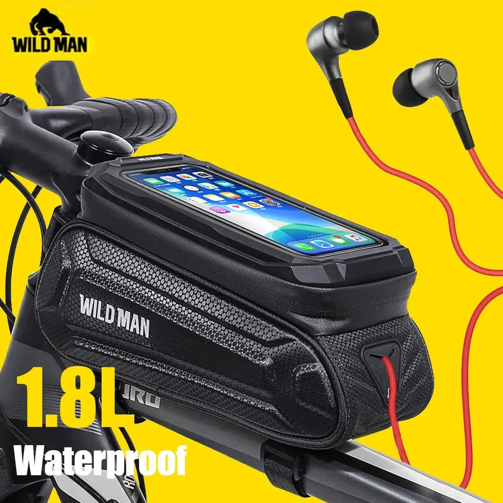 Bike Bag 1.8L Frame Front Tube Cycling Bag - Waterproof Phone Case Holder for 7 Inches Touchscreen Phones