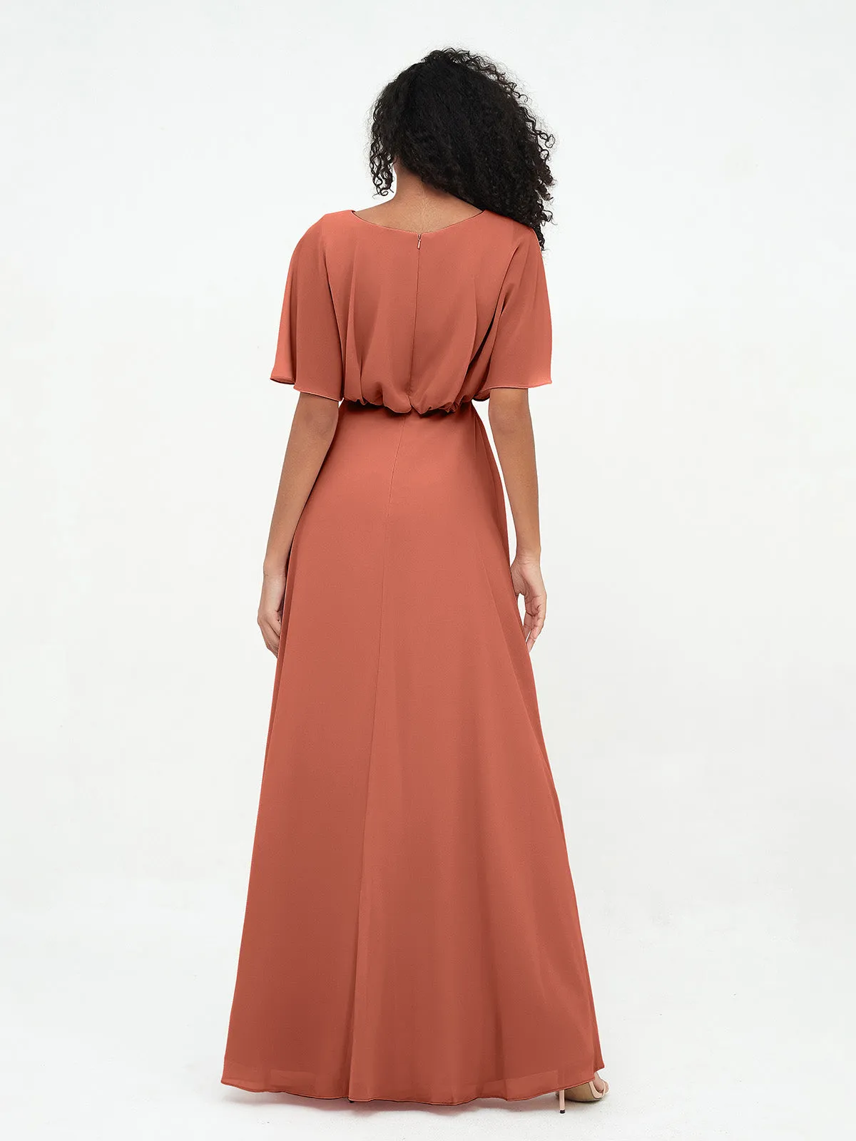 Chiffon Full Length Bridesmaid Dresses with Wrap Rust Plus Size