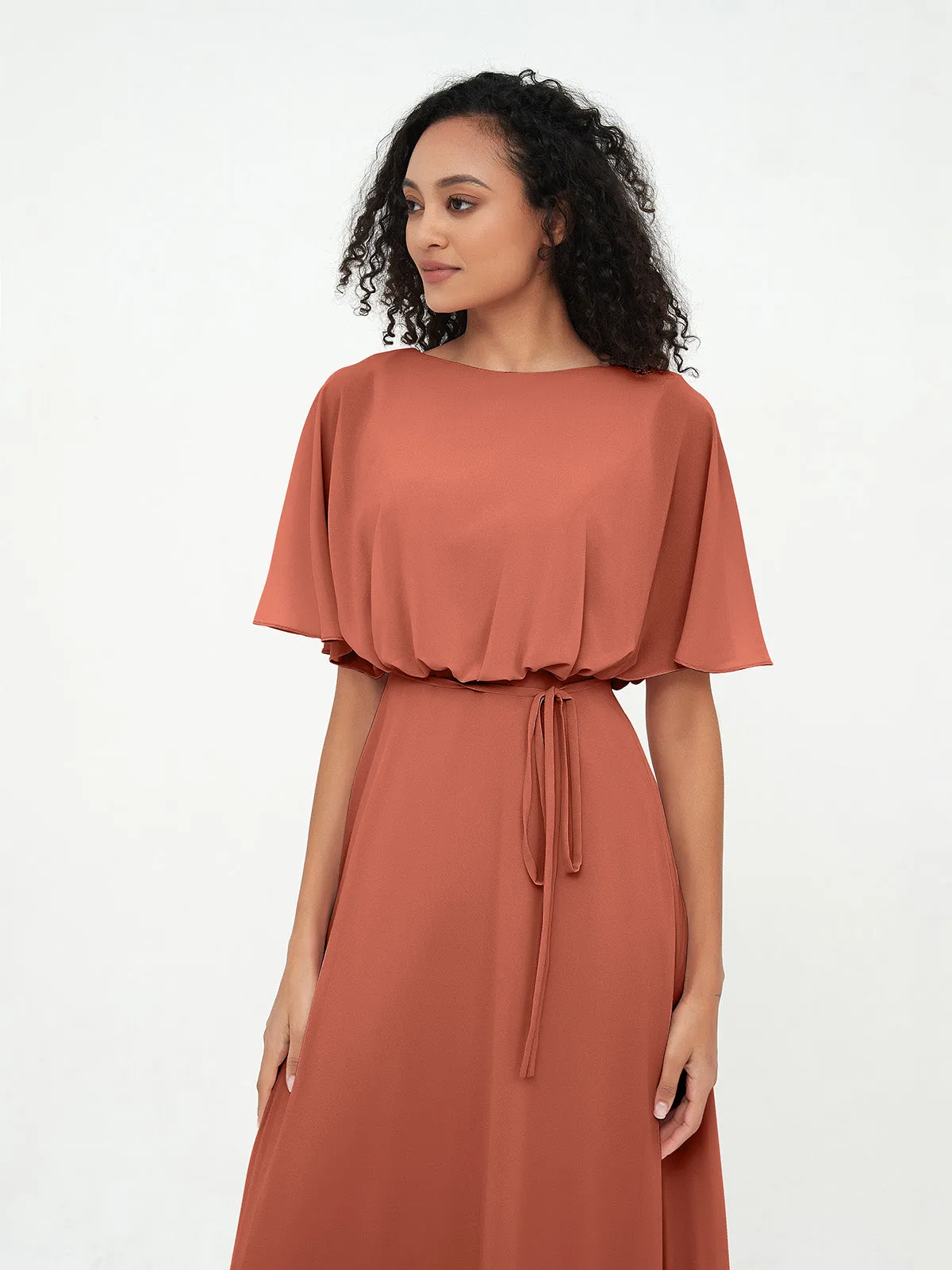 Chiffon Full Length Bridesmaid Dresses with Wrap Rust Plus Size