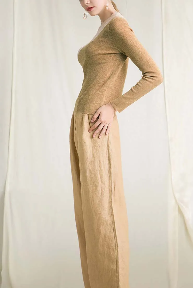 Contrast Color Pullover Knit Layering Top