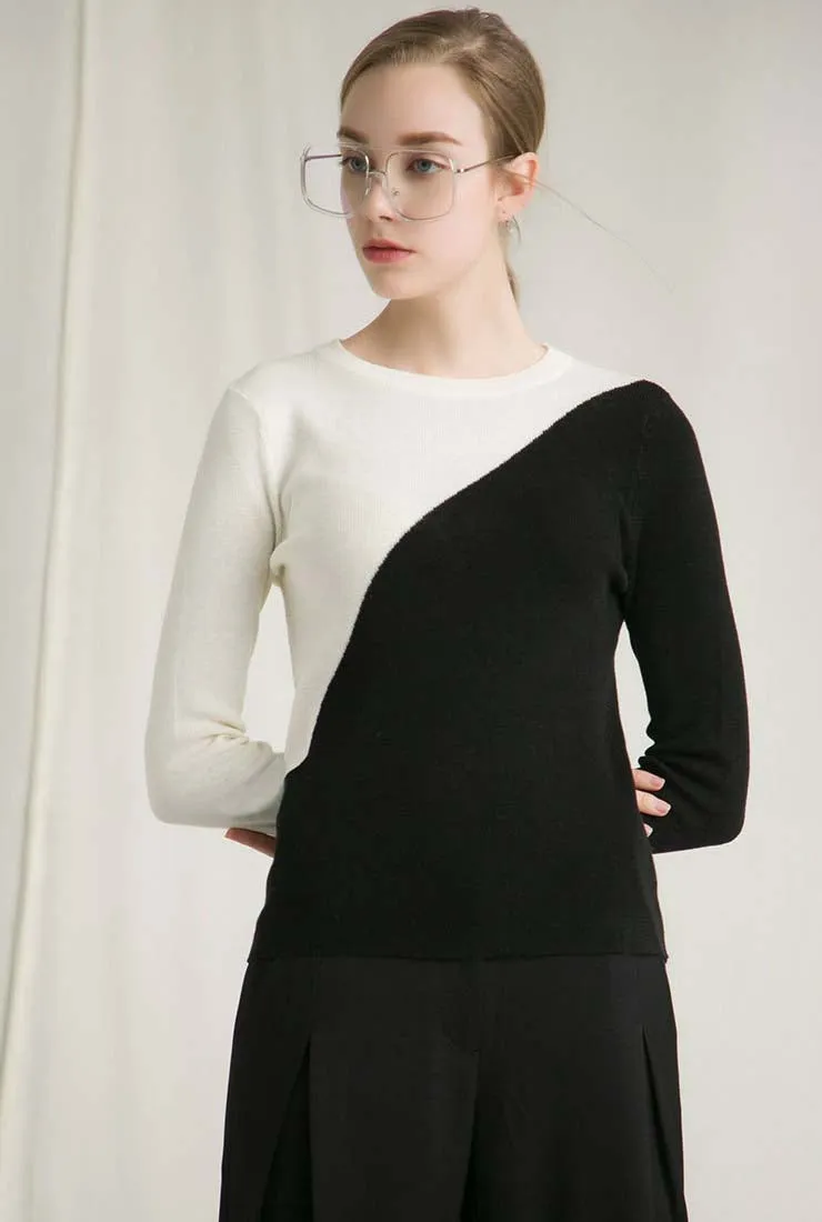 Contrast Color Pullover Knit Layering Top