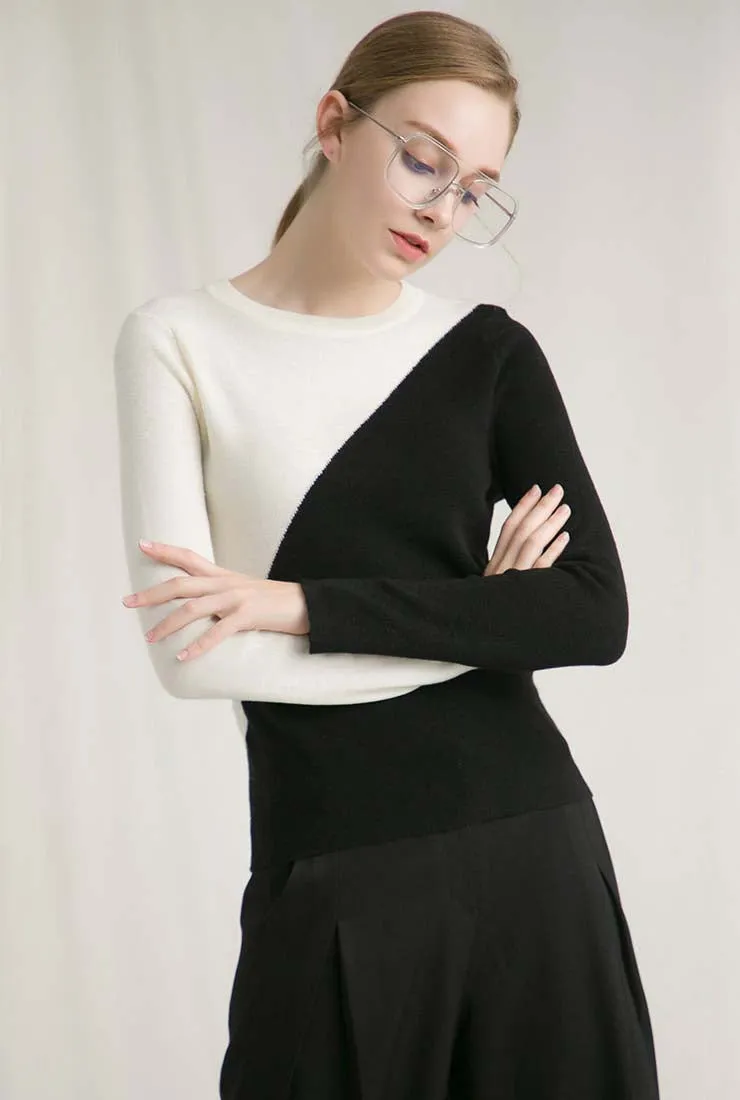 Contrast Color Pullover Knit Layering Top
