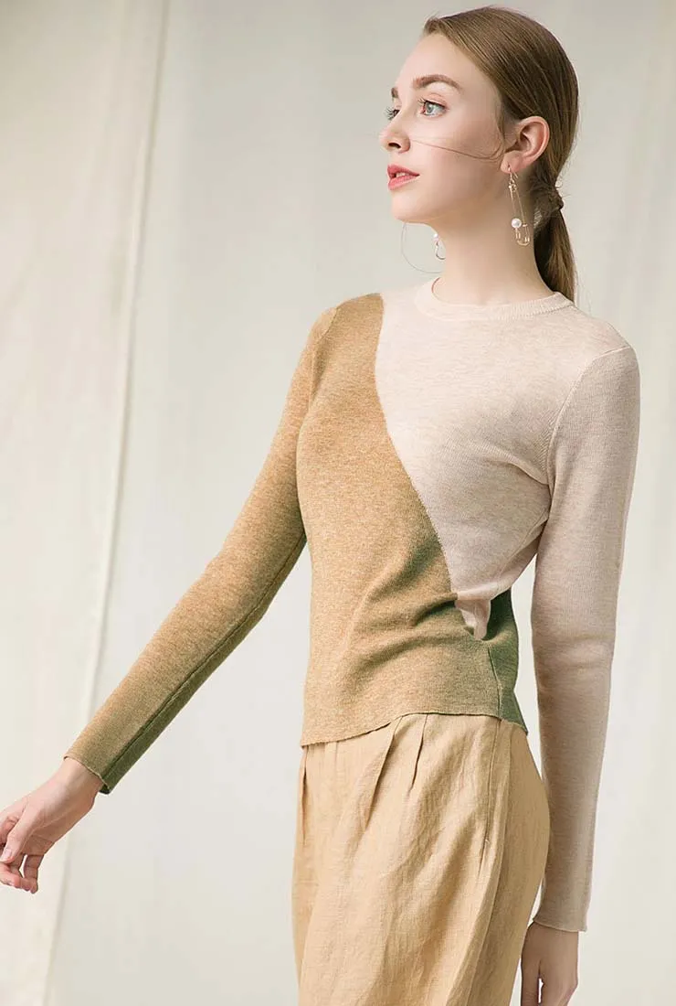 Contrast Color Pullover Knit Layering Top