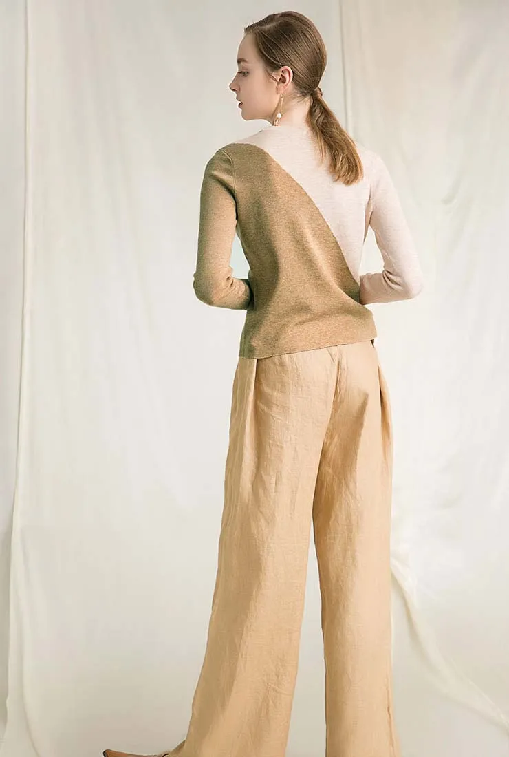 Contrast Color Pullover Knit Layering Top