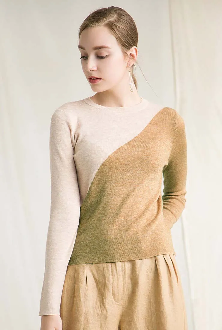 Contrast Color Pullover Knit Layering Top