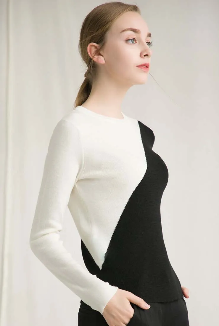 Contrast Color Pullover Knit Layering Top