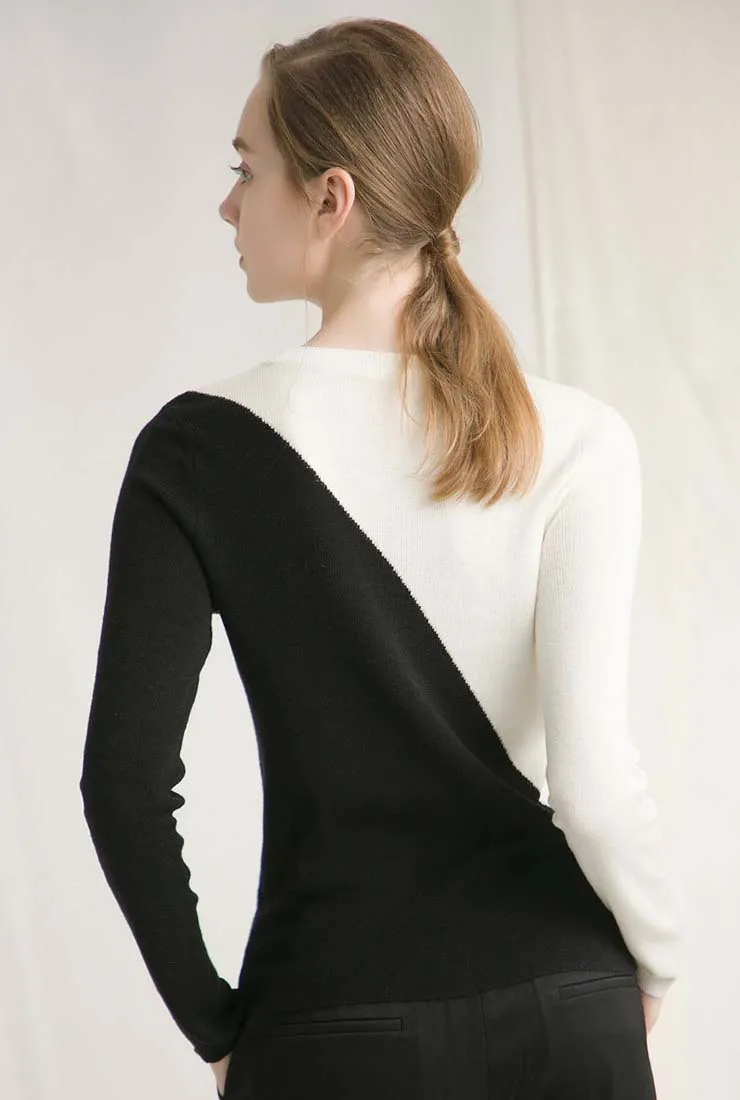 Contrast Color Pullover Knit Layering Top