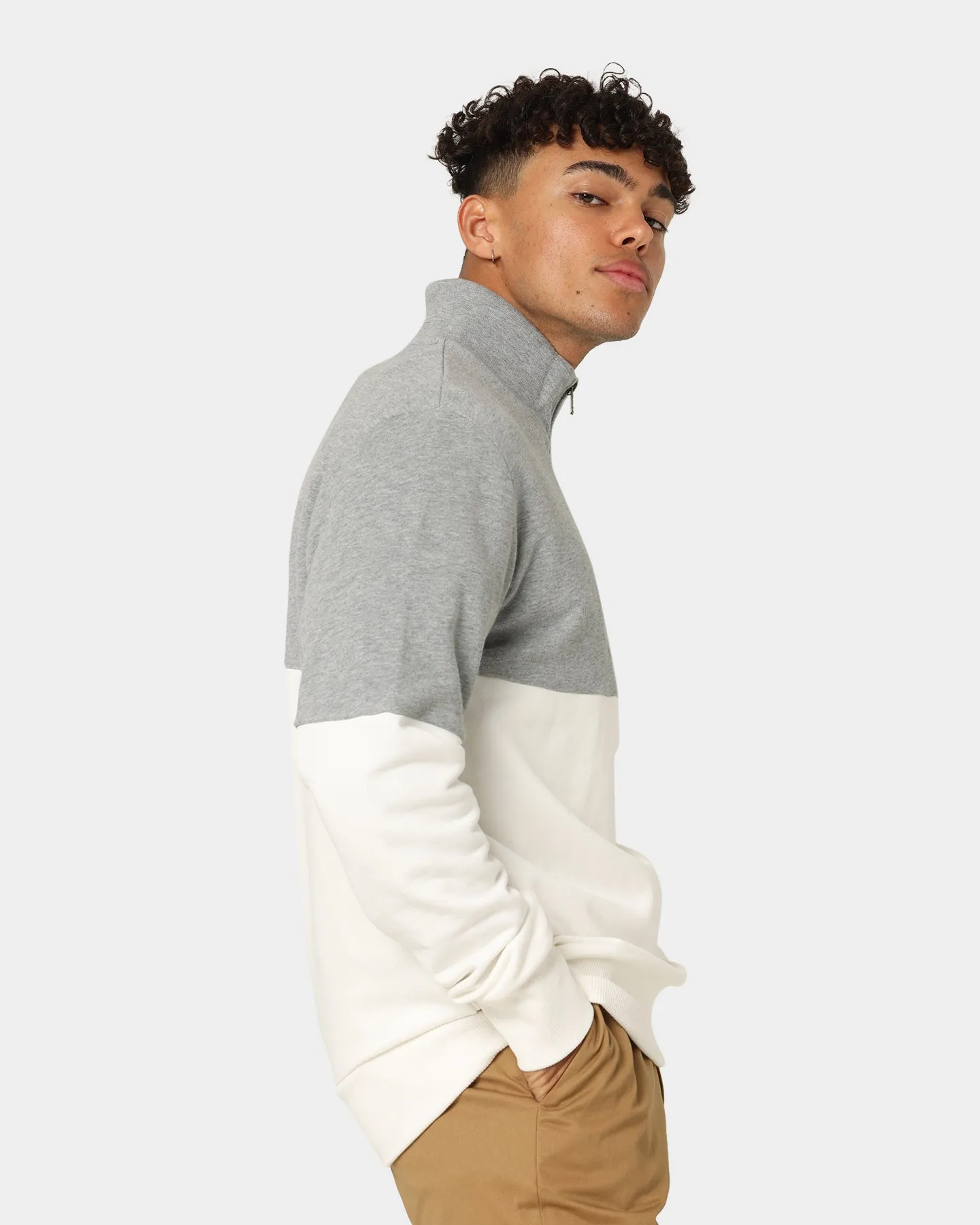 Fred Perry Colourblock Half Zip Sweatshirt Snow White