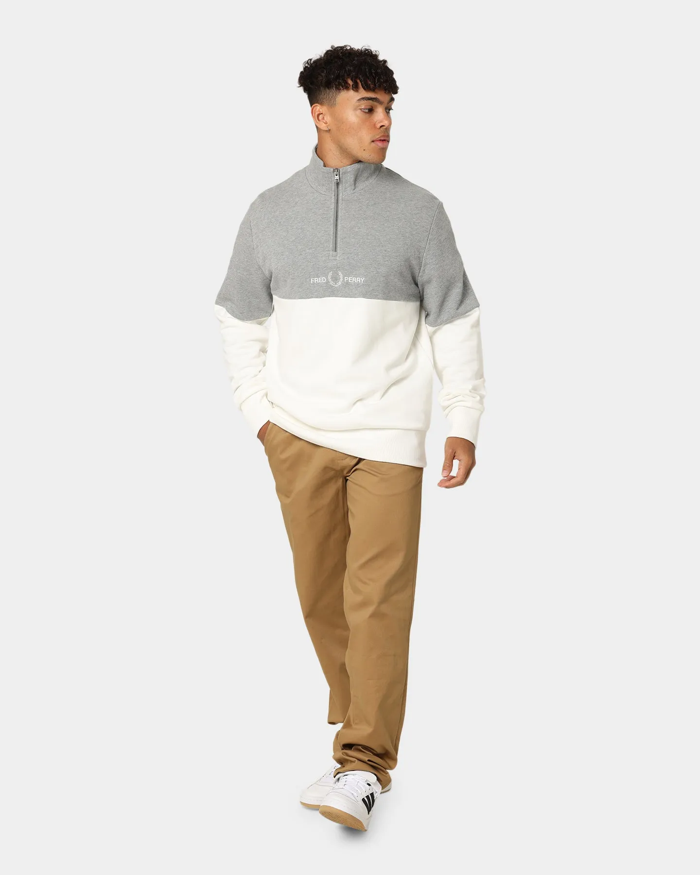 Fred Perry Colourblock Half Zip Sweatshirt Snow White