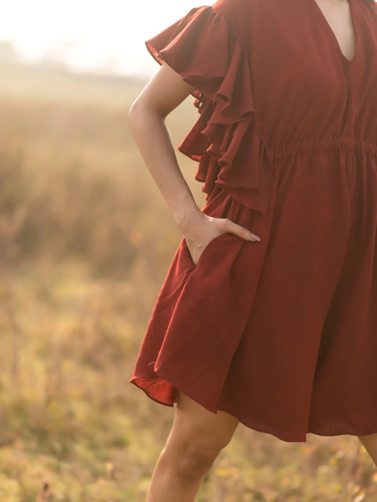 Frill Rompers Dress Maroon