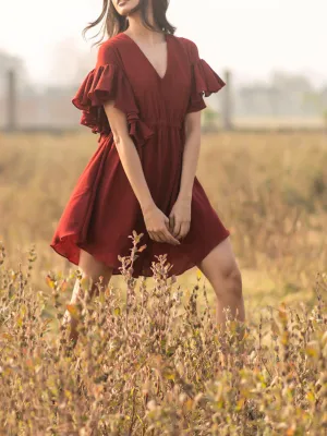 Frill Rompers Dress Maroon