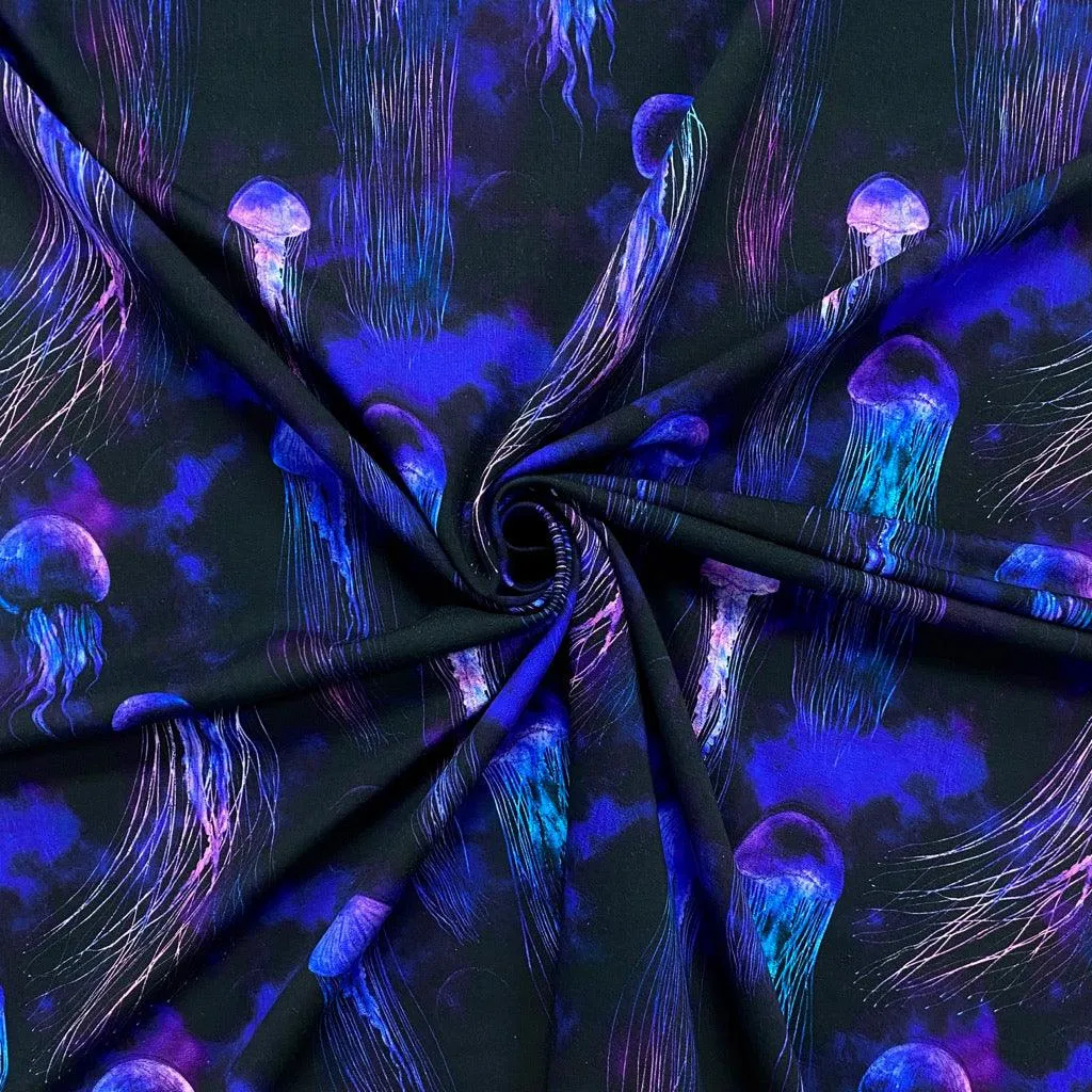 Jellyfish on Black French Terry Fabric