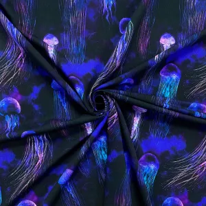 Jellyfish on Black French Terry Fabric