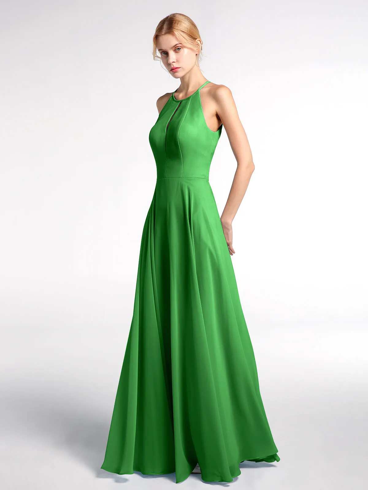 Keyhole Neckline Halter Circle Skirt Max Dress-Green Plus Size