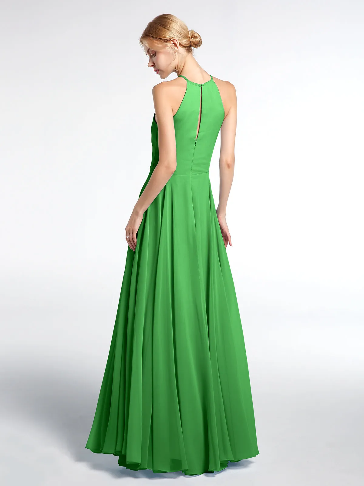 Keyhole Neckline Halter Circle Skirt Max Dress-Green Plus Size