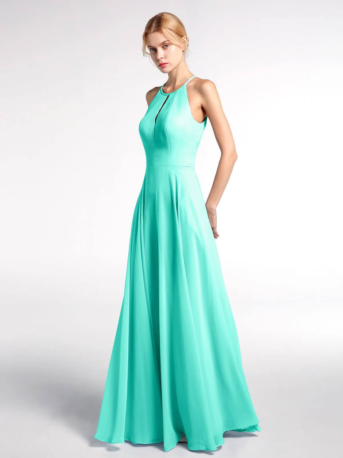 Keyhole Neckline Halter Circle Skirt Max Dress-Spa Plus Size