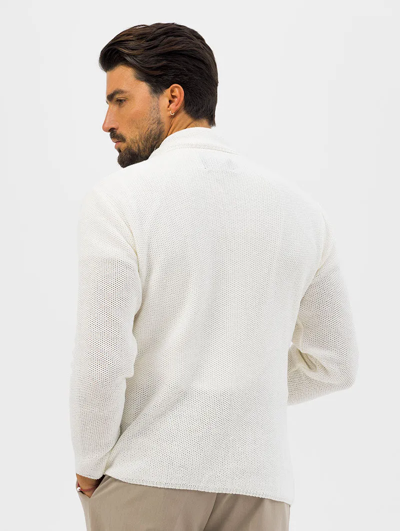 KNITTED SINGLE BREASTED BLAZER IN WHITE