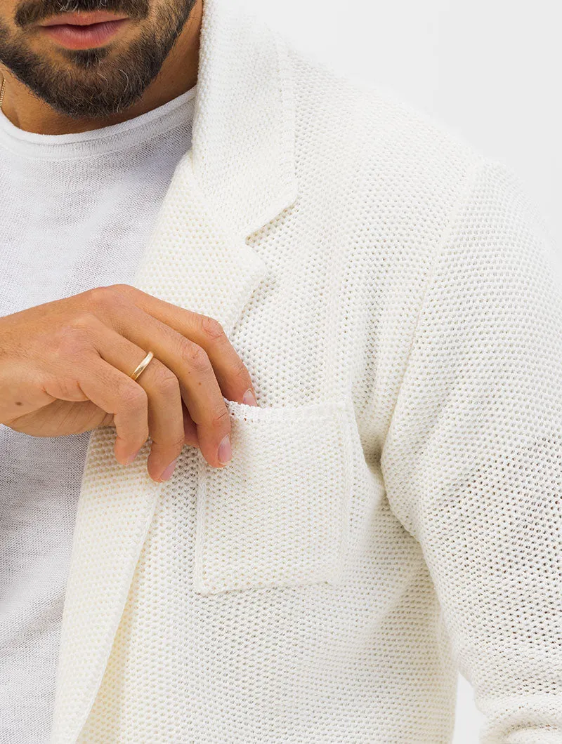 KNITTED SINGLE BREASTED BLAZER IN WHITE