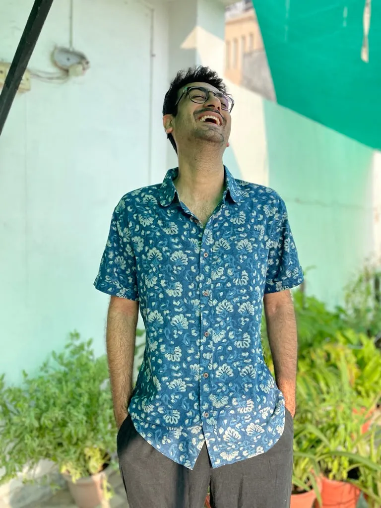 Mogambo Indigo Floral Collared Shirt