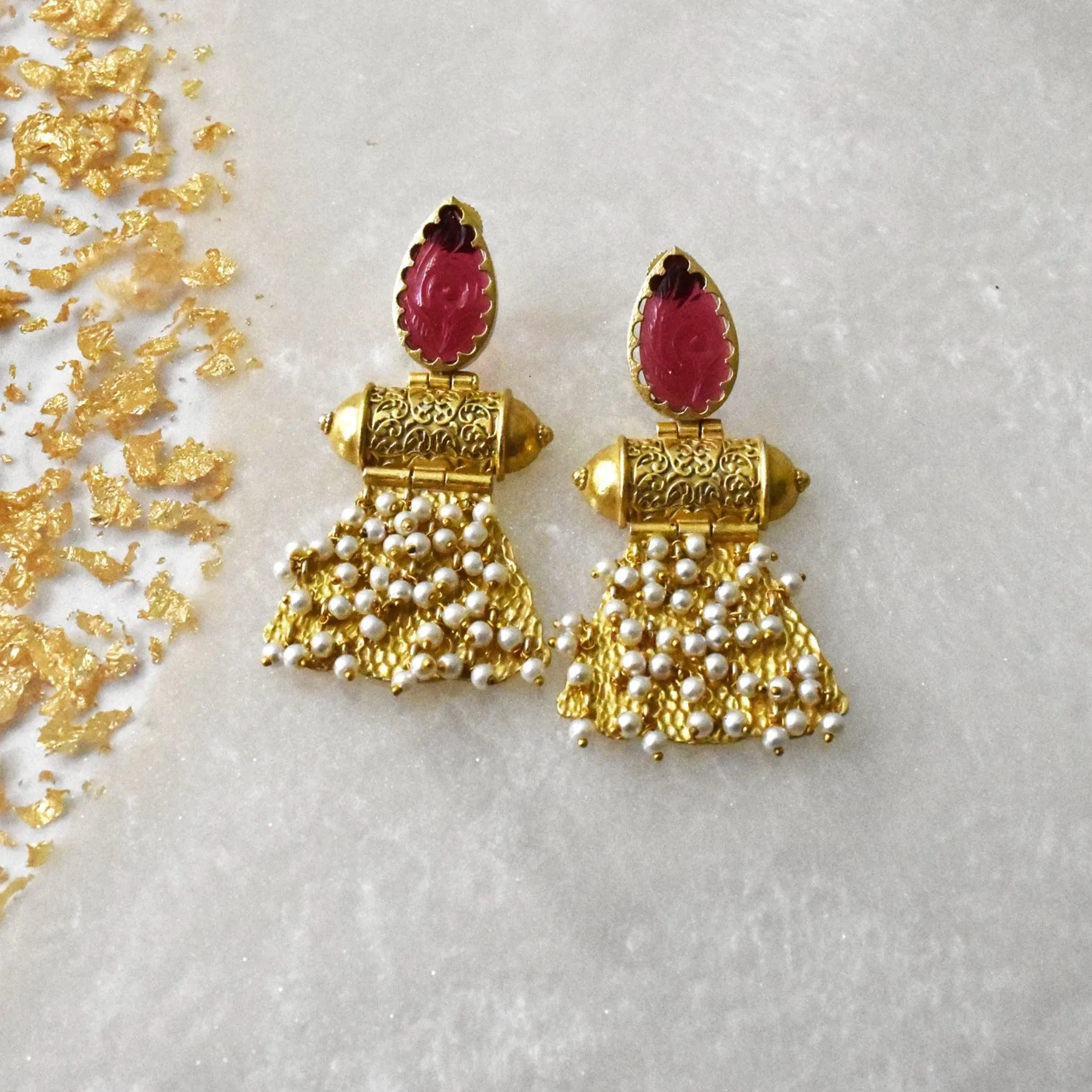 Ramya Carved Stones Pearl Earrings