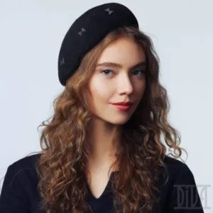 Small Fur Felt Beret With Rhinestones Women's Winter Hat