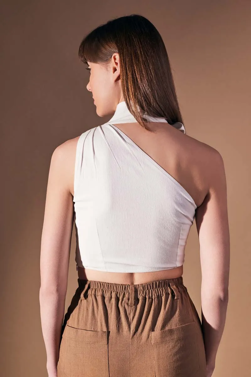 Stacia Luxury White One Shoulder Crop Top