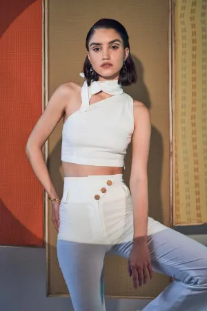Stacia Luxury White One Shoulder Crop Top